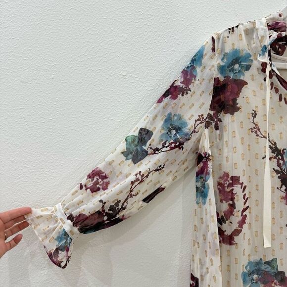 Soft Surroundings Women's Large Primrose Blouse Top Floral Gold Metallic Tie - Picture 3 of 10